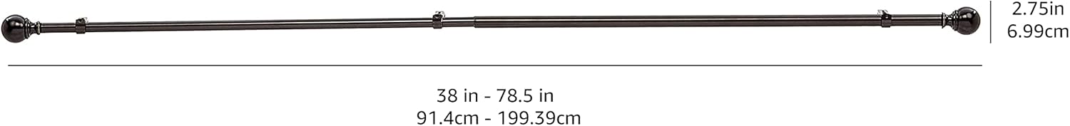 JOYDECO Basics Adjustable Curtain Rods for Windows, Round Finials, 1-Inch Rod, 32-  88, Black